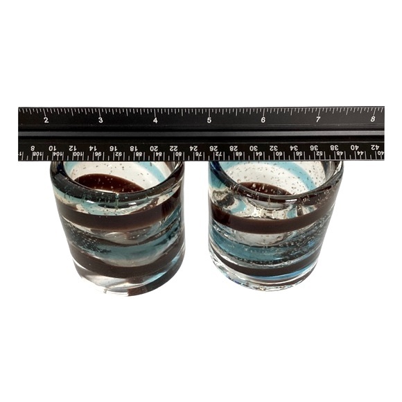 Hand Blown Glass Candle Holders Turquoise And Brown Glass Swirl Pattern Mexico - Picture 16 of 16